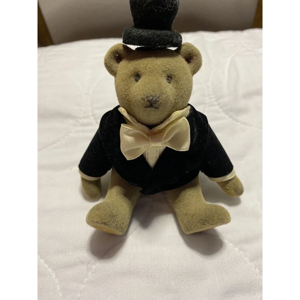 Gund Teddy Bear Miniature Jointed With Black Tails Tuxedo Vintage HTF